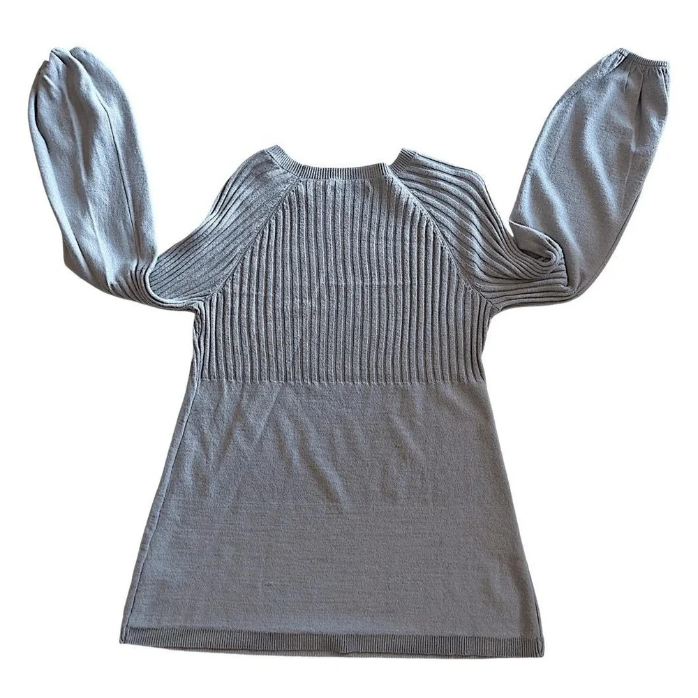 APT.9‎ Tunic Sweater Womens Gray Sparkly Puffy Sleeve Ribbed Trendy Knit Size L